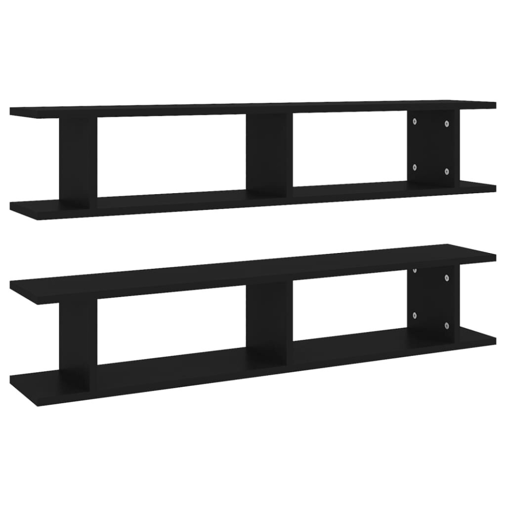 vidaXL 2x Wall Shelves Black Chipboard Wall-Mounted Hanging Floating Shelf