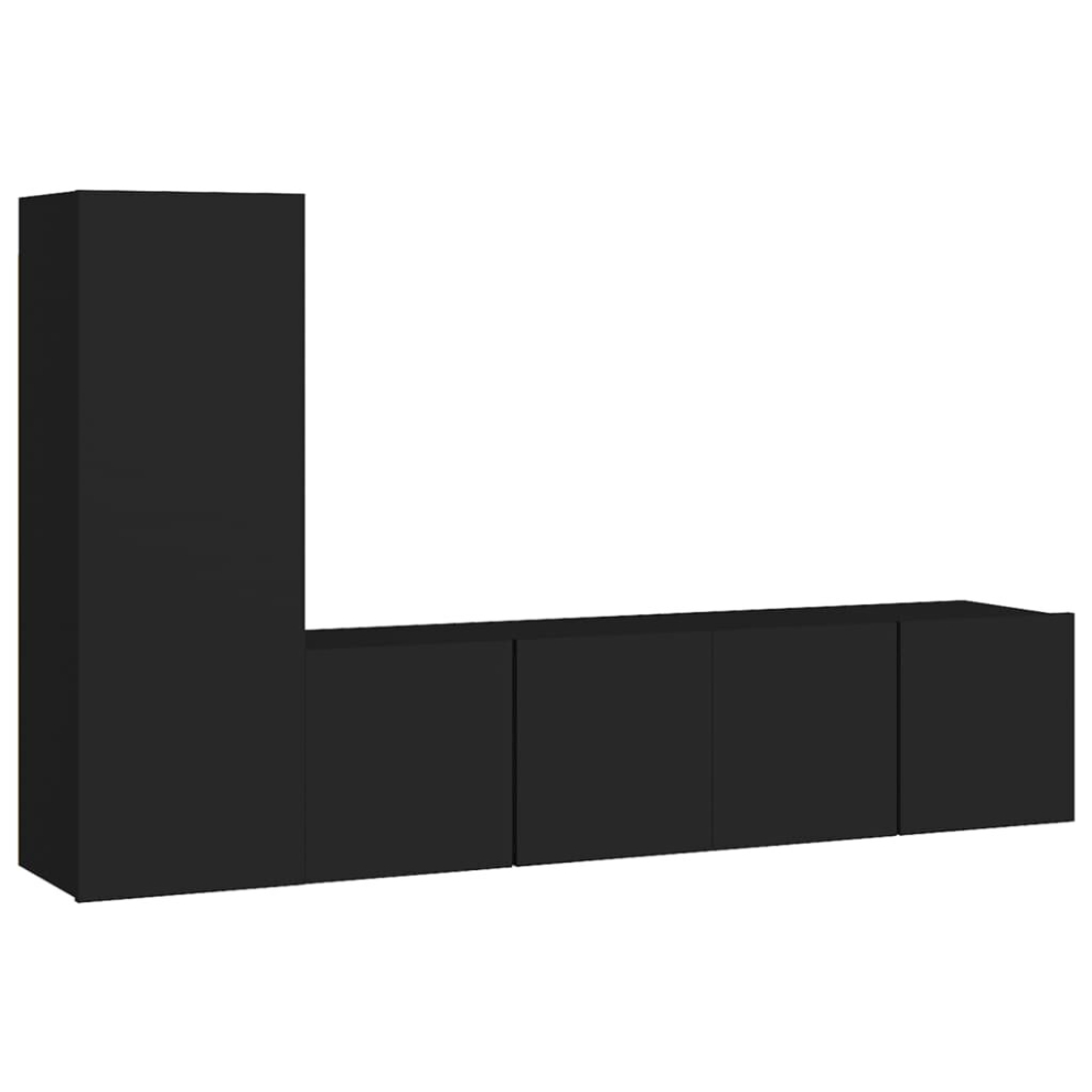 vidaXL TV Cabinet Set 3 Piece Black Chipboard Lowboard Living Room Furniture