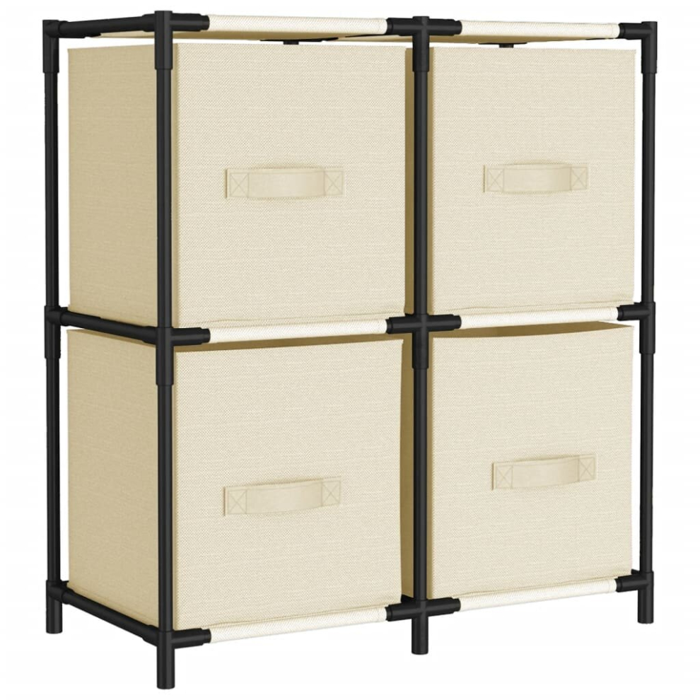 (cream) vidaXL Storage Cabinet with 4 Fabric Baskets Drawer Organiser Rack Unit Steel