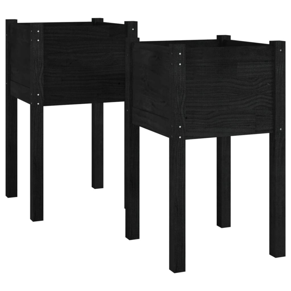 Vidaxl (Black, 2) 1/2X Solid Pinewood Garden Planter Flower Box Planter Pot Brown/White