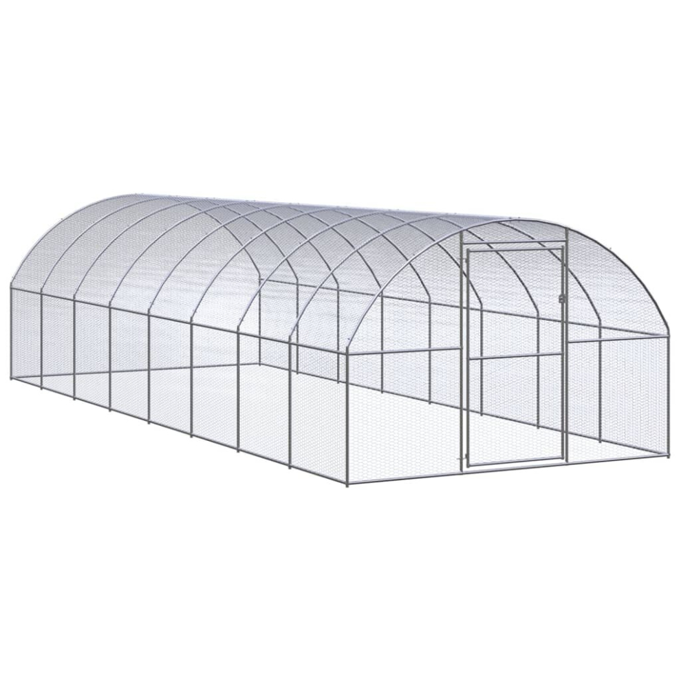 vidaXL Outdoor Chicken Coop 3x8x2 m Galvanised Steel Garden Poultry House