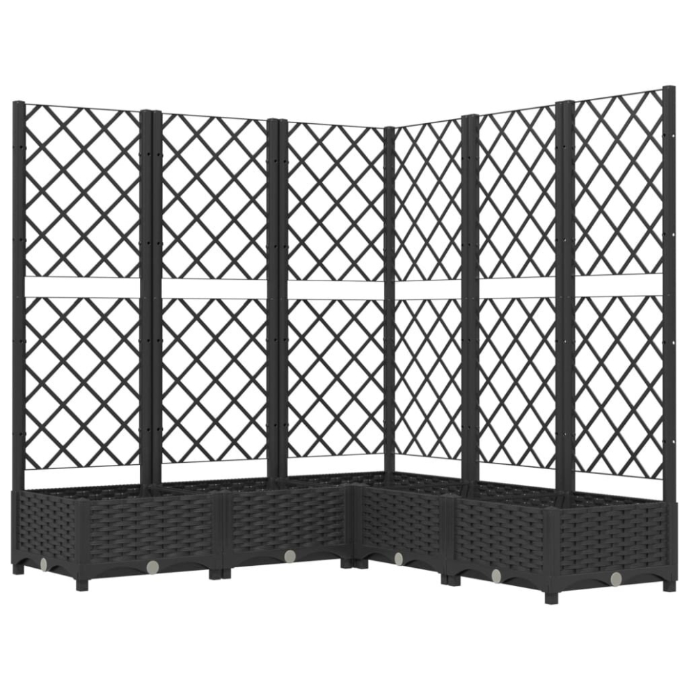 vidaXL Garden Planter with Trellis Black PP Raised Bed Flower Box Plant Pot