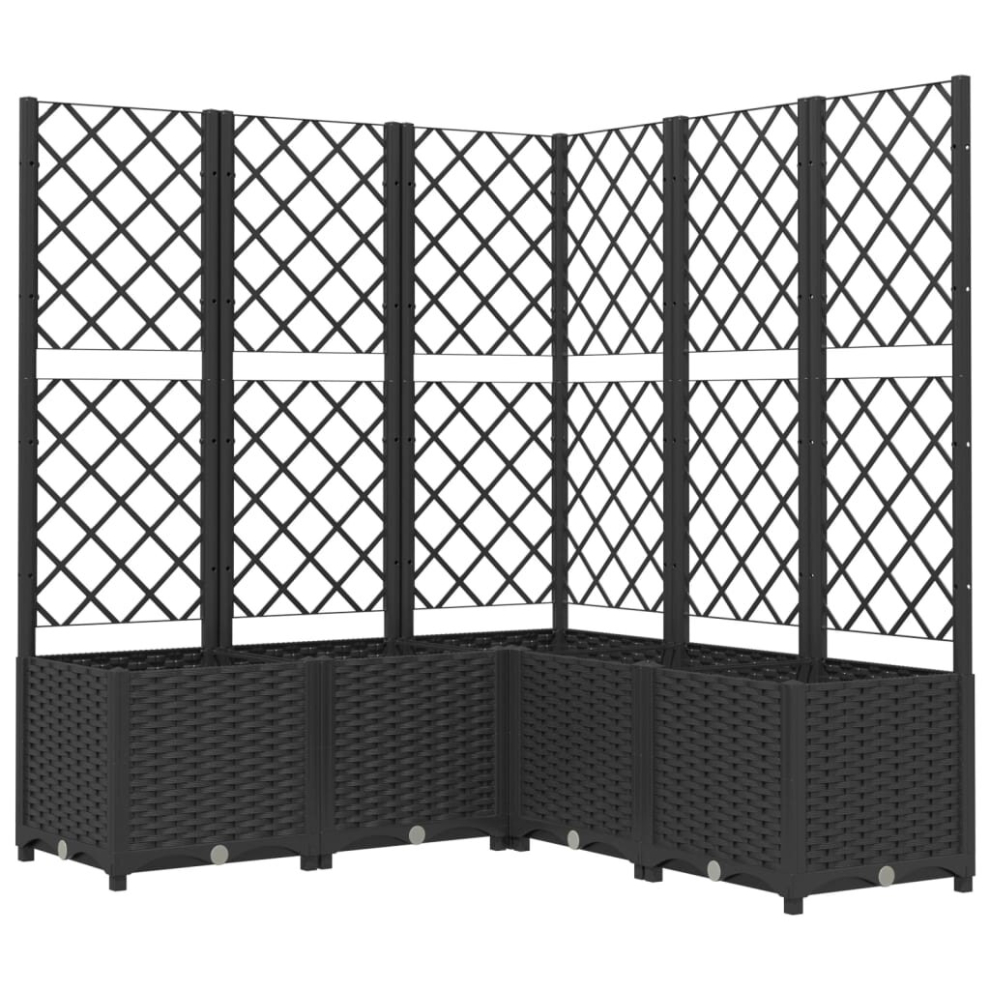 Vidaxl Garden Planter With Trellis Pp Raised Bed Flower Box Plant Pot Black
