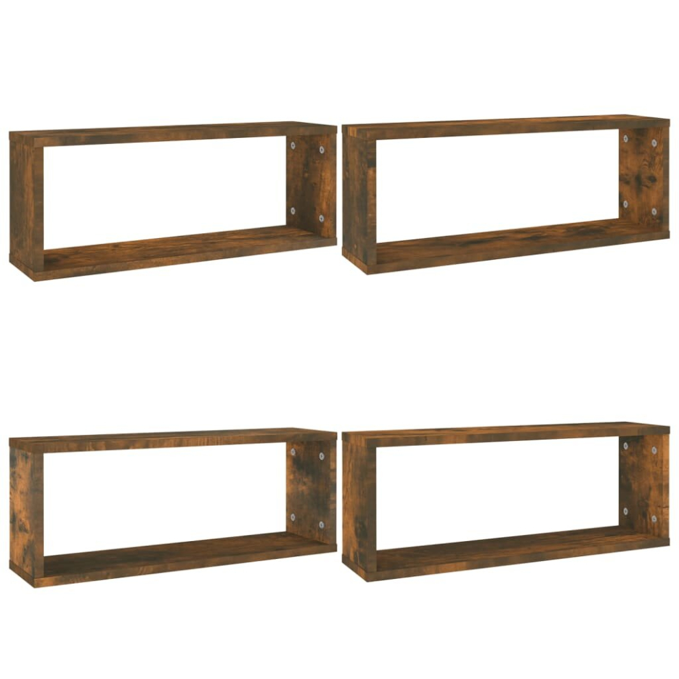 Vidaxl (Smoked Oak, 4) Wall Cube Shelves Wall Rack Wall-Mounted Storage Shelf Engineered Wood