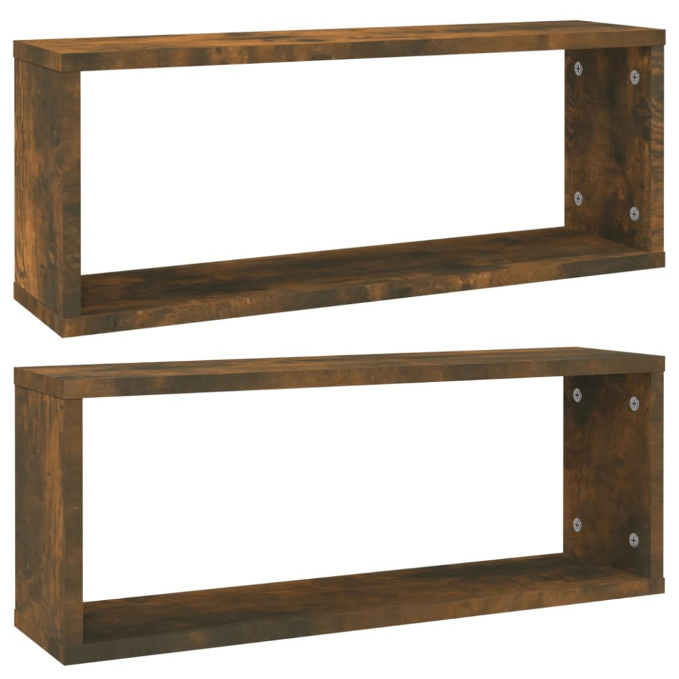 Vidaxl (Smoked Oak, 2) Wall Cube Shelves Wall Rack Wall-Mounted Storage Shelf Engineered Wood