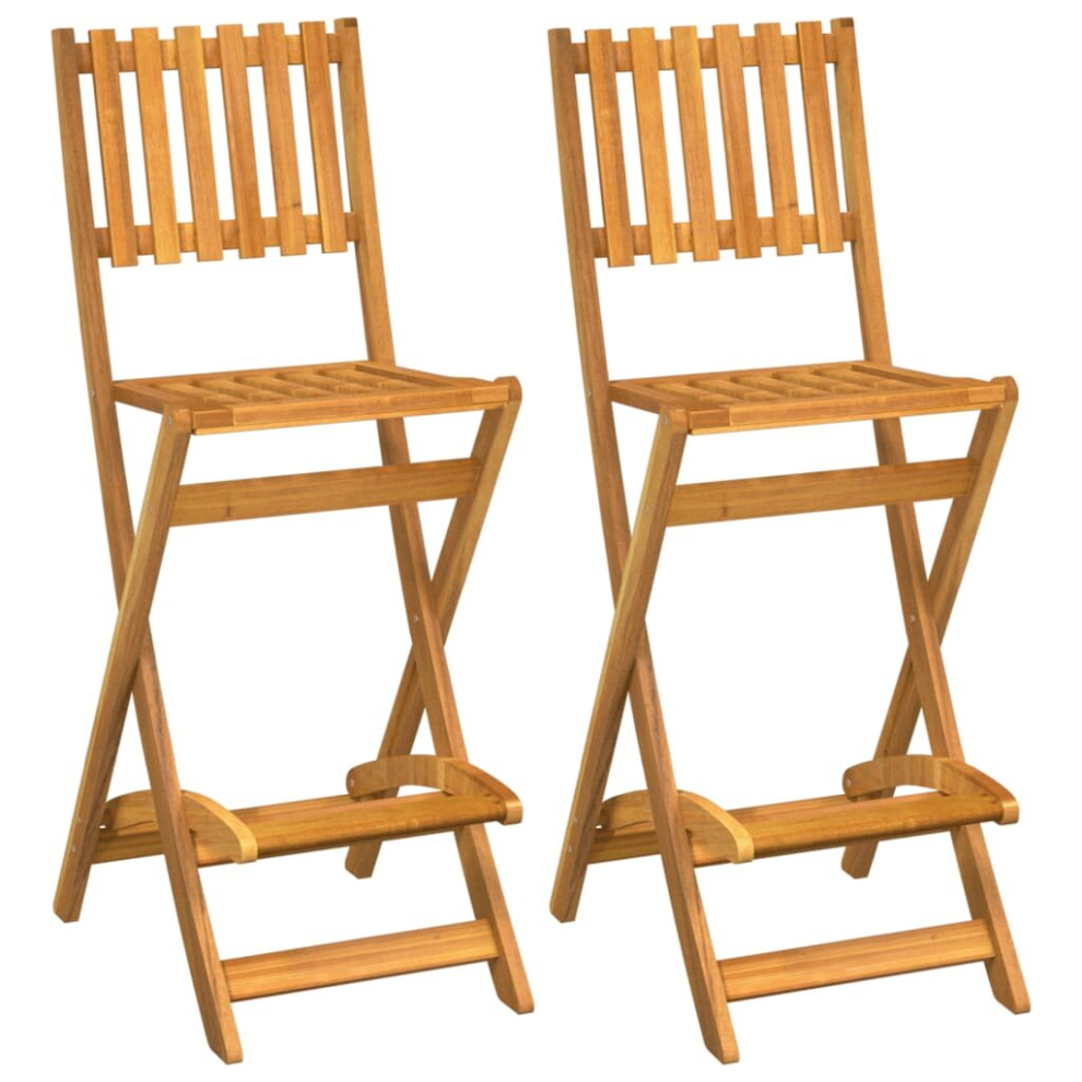 Vidaxl 2X Solid Wood Acacia Folding Outdoor Bar Stools Wooden Bistro Chair Brown