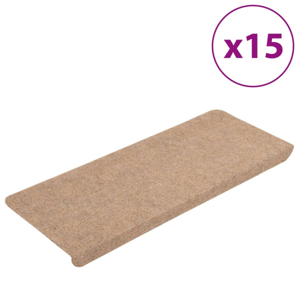 Vidaxl Stair Mats Carpet Stair Tread Stair Step Rug Self-Adhesive 15 Pcs Beige