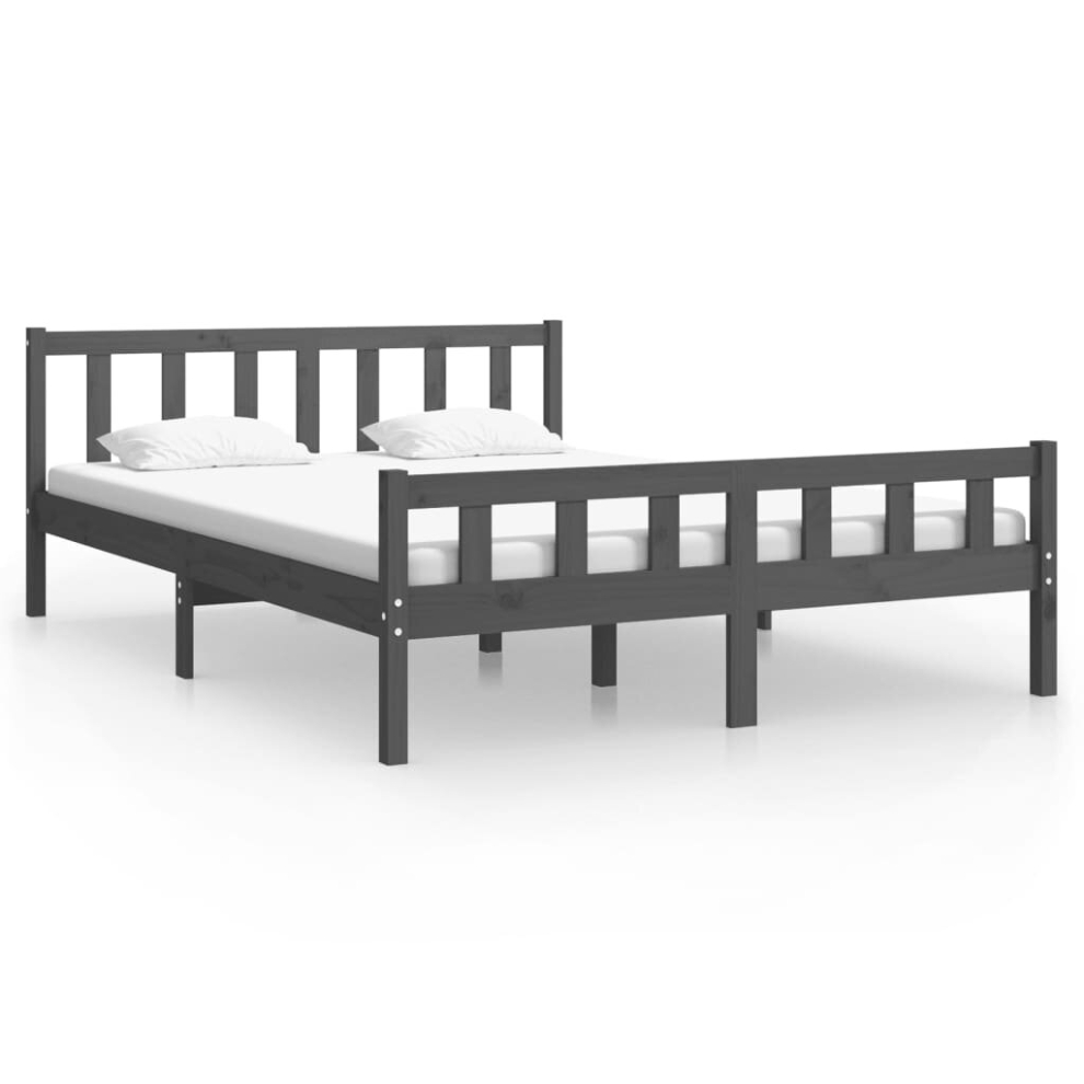 (grey, 150 x 200 cm) vidaXL Bed Frame Home Wooden Bedroom Bedstead Platform Bed Base Solid Wood