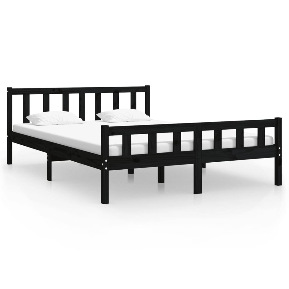 (black, 150 x 200 cm) vidaXL Bed Frame Home Wooden Bedroom Bedstead Platform Bed Base Solid Wood