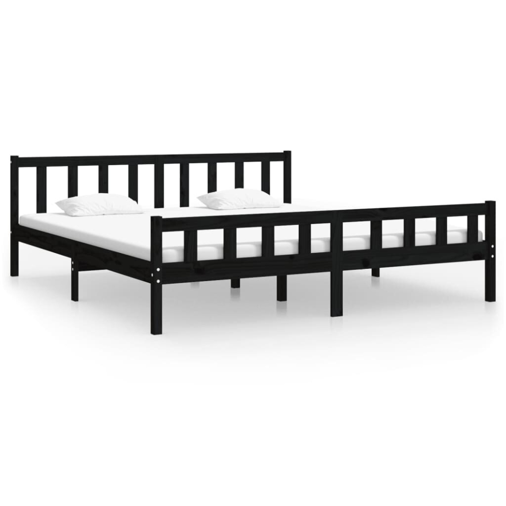 vidaXL Solid Wood Bed Frame Black 200x200 cm Bedroom Wooden Bedstead Bed Base