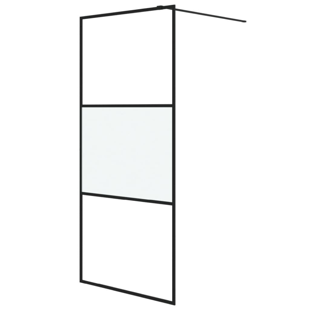 Vidaxl Black Walk-In Shower Wall 90X195 Cm Half Frosted Esg Glass Shower Wall