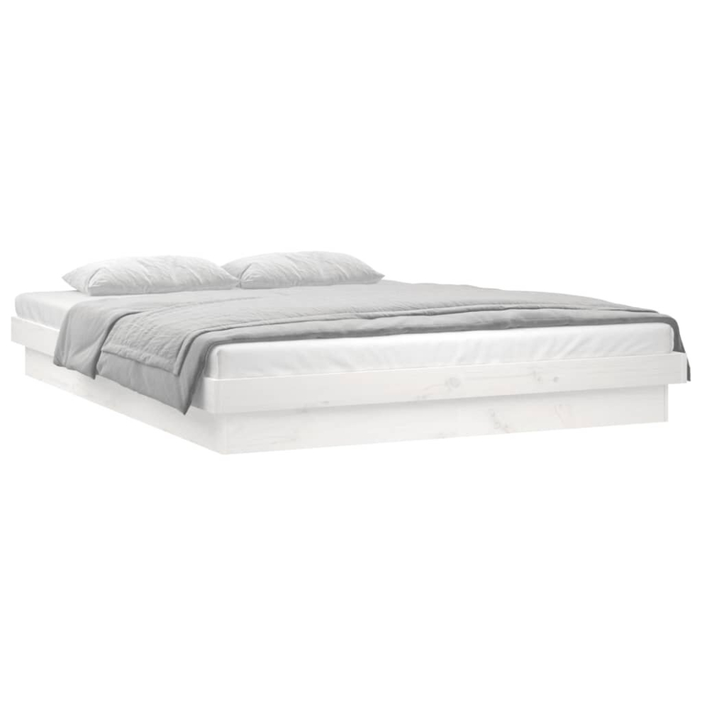 Vidaxl (White, 140 X 200 Cm) Led Bed Frame Mattress Foundation Bedstead Platform Bed Base Solid Wood