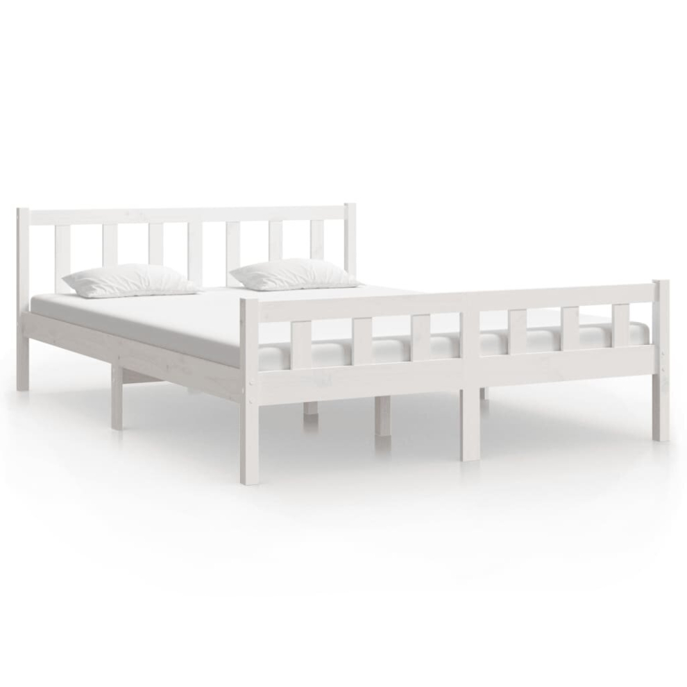 (white, 150 x 200 cm) vidaXL Bed Frame Home Wooden Bedroom Bedstead Platform Bed Base Solid Wood