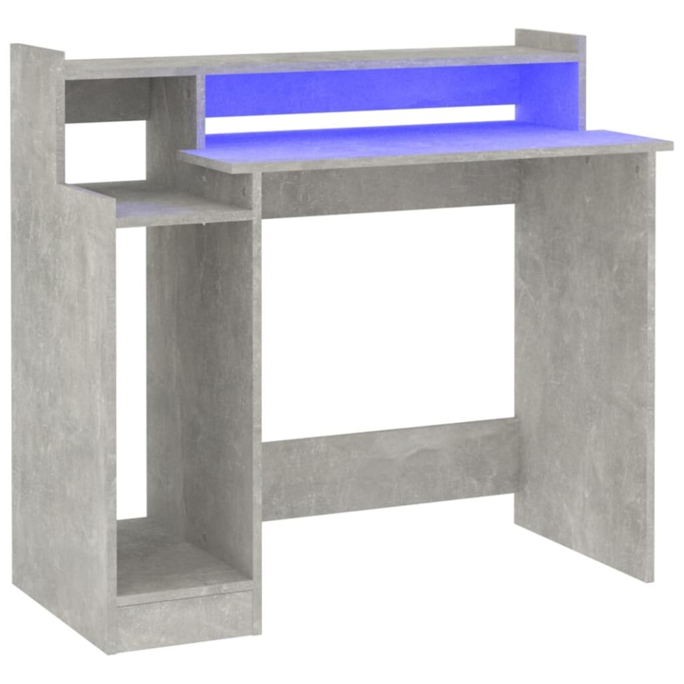 (Concrete grey) vidaXL Desk With LED Lights Computer Table Study Writing Desk Engineered Wood