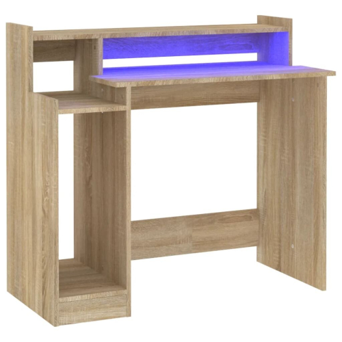 VidaXL (Sonoma oak) vidaXL Desk with LED Lights Computer Table Study Writing Desk Engineered Wood