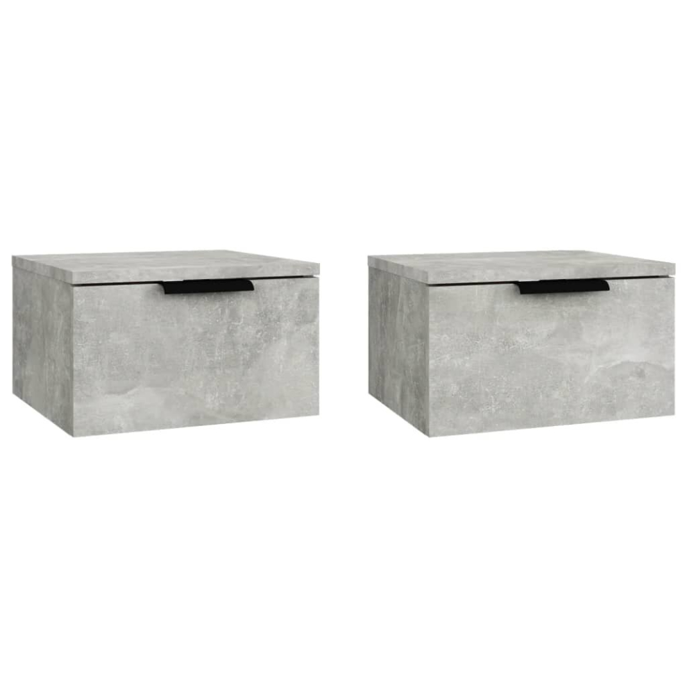 Vidaxl (Concrete Grey, 2) Wall-Mounted Bedside Cabinets Bedroom Floating Nightstand Wall Cabinet