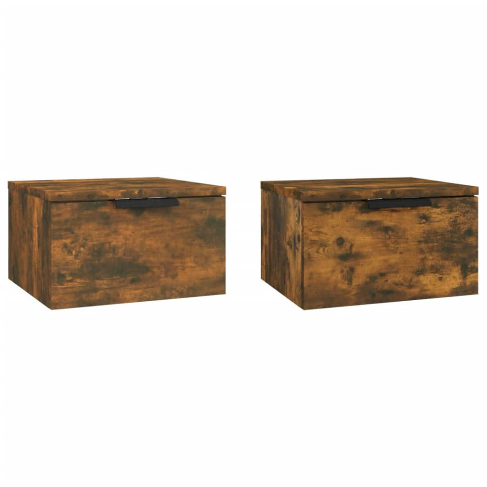 Vidaxl (Smoked Oak, 2) Wall-Mounted Bedside Cabinets Bedroom Floating Nightstand Wall Cabinet
