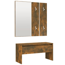 (Smoked oak) vidaXL Hallway Furniture Set Living Room Bench and Coat Rack Engineered Wood
