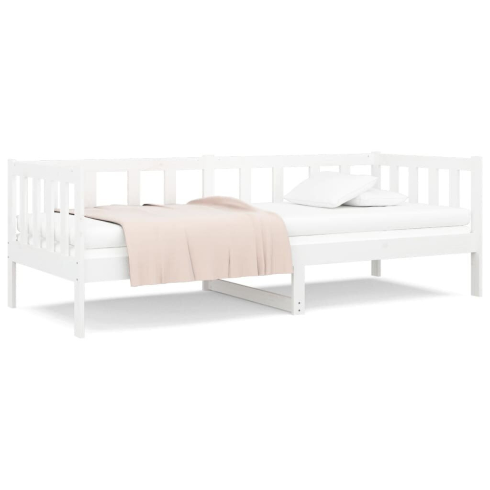 (white) vidaXL Solid Wood Pine Day Bed Wooden Sleepover Occasional Bed Multi Colours