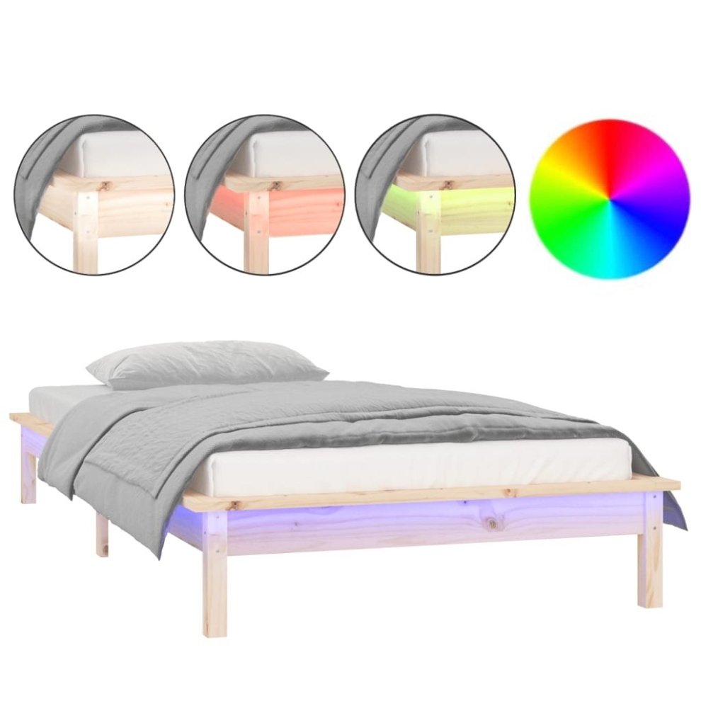 Vidaxl (Brown, 100 X 200 Cm) Solid Wood Led Bed Frame Home Bedstead Platform Bed Multi Colours/Sizes