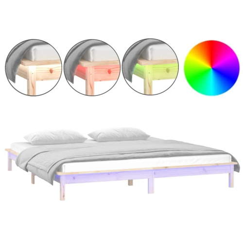 VidaXL (brown, 150 x 200 cm) vidaXL Solid Wood LED Bed Frame Home Bedstead Platform Bed Multi Colours/Sizes