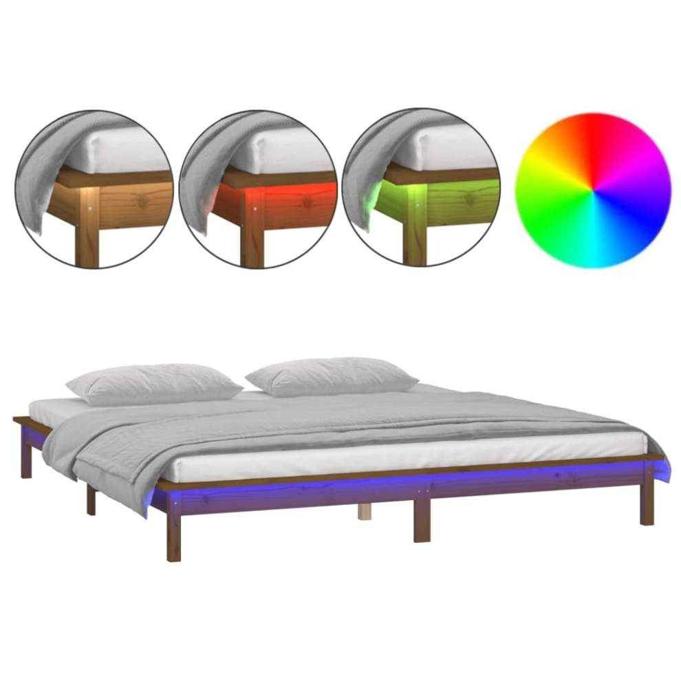 Vidaxl (Honey Brown, 200 X 200 Cm) Solid Wood Led Bed Frame Home Bedstead Platform Bed Multi Colours/Sizes