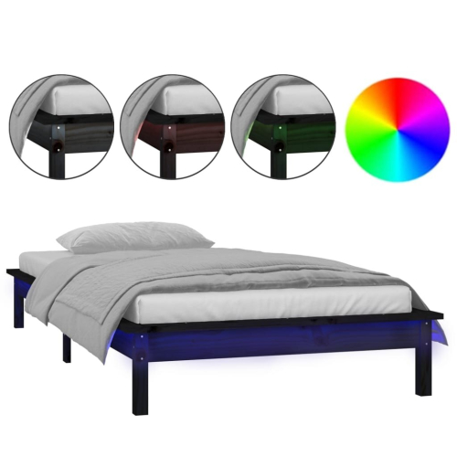 VidaXL (black, 90 x 190 cm) vidaXL Solid Wood LED Bed Frame Home Bedstead Platform Bed Multi Colours/Sizes