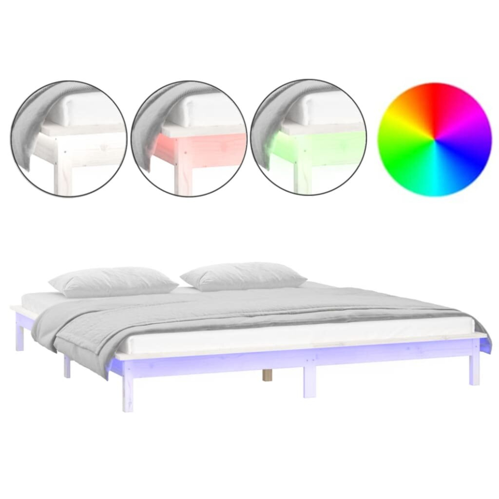 (white, 135 x 190 cm) vidaXL Solid Wood LED Bed Frame Home Bedstead Platform Bed Multi Colours/Sizes