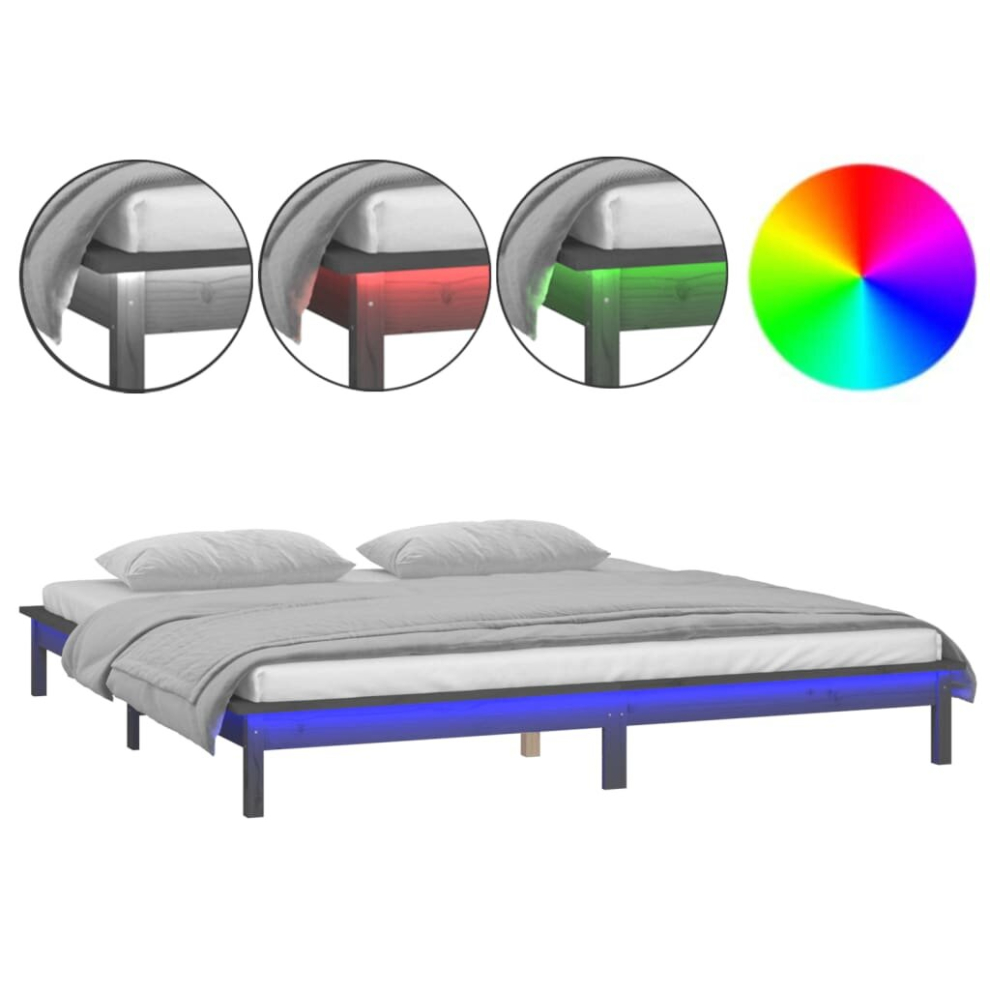 Vidaxl (Grey, 140 X 190 Cm) Solid Wood Led Bed Frame Home Bedstead Platform Bed Multi Colours/Sizes