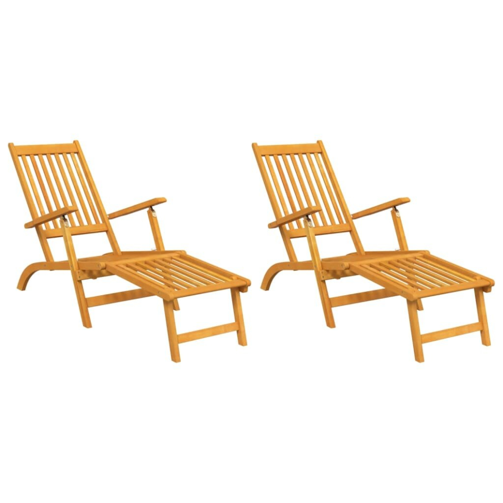 vidaXL 2x Solid Wood Acacia Outdoor Deck Chairs with Footrests Garden Chair