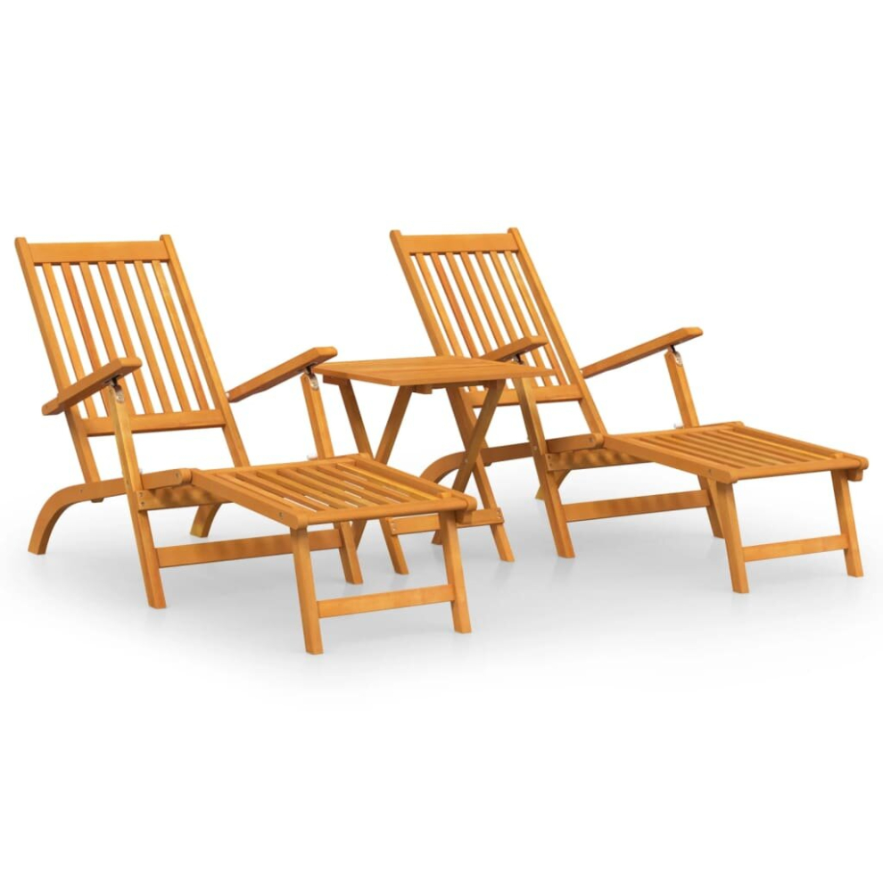 vidaXL Solid Wood Acacia Outdoor Deck Chairs with Footrests and Table Lounger