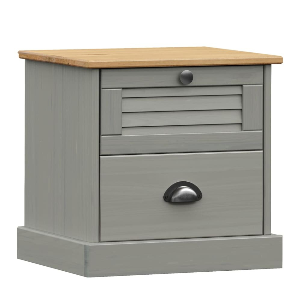 Vidaxl (Grey) Bedside Cabinet Wooden Bedside Table Nightstand Vigo Solid Wood Pine