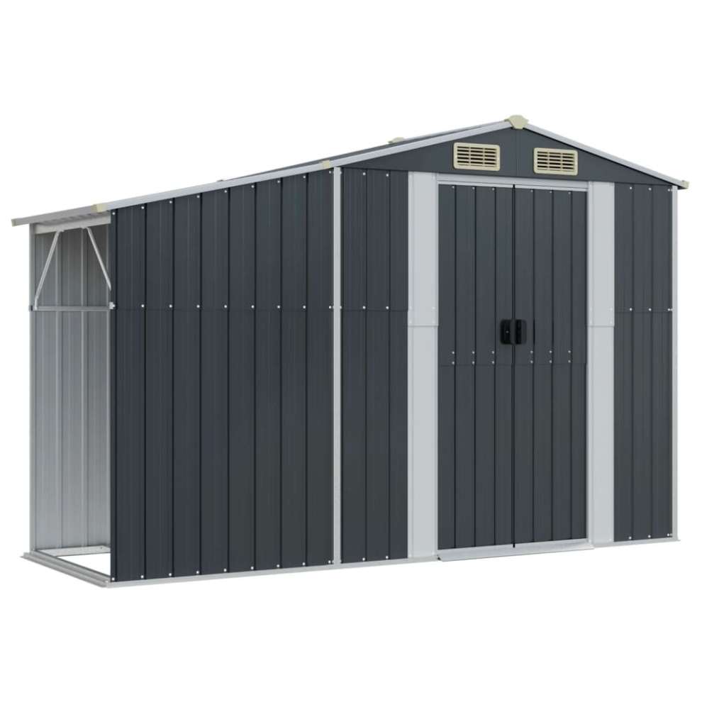 Vidaxl (Anthracite, 277 X 93 X 179 Cm) Garden Shed Metal Shed Outdoor Storage Shed Anthracite Galvanised Steel