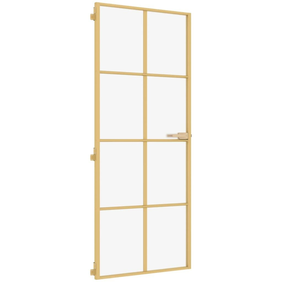 vidaXL Interior Door Slim Sliding Door Golden Tempered Glass and Aluminium