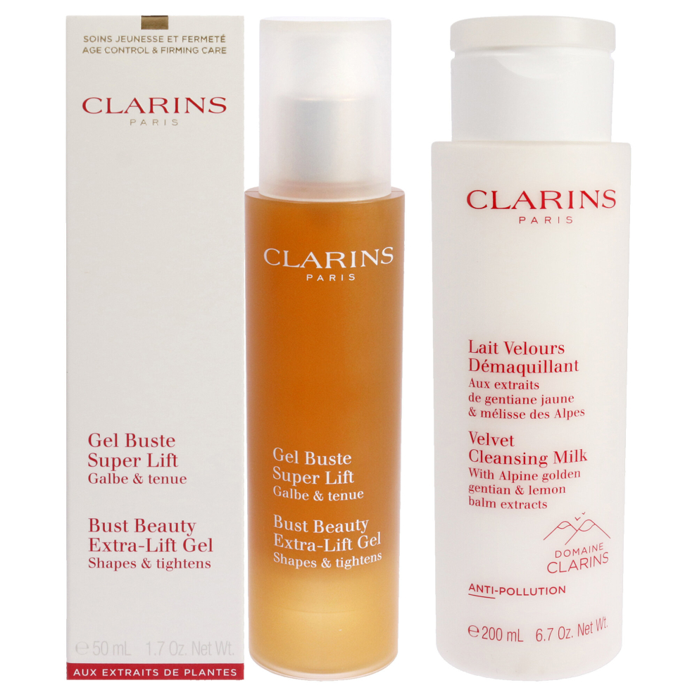 Bust Beauty Extra-Lift Gel and Velvet Cleansing Milk Kit by Clarins for Unisex - 2 Pc Kit 1.7oz Gel, 6.7oz Cleanser