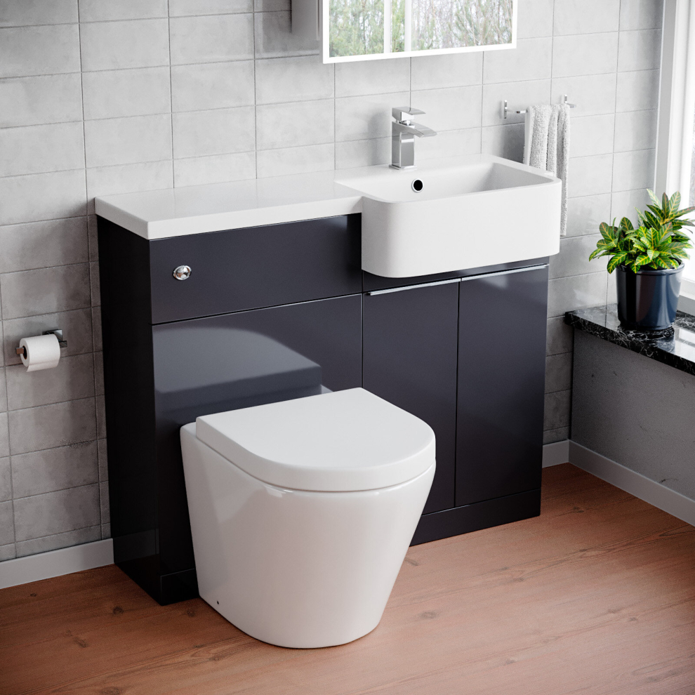 Nes Home 1000Mm Rh Freestanding Cabinet Dark Grey With Basin, Wc Unit & Toilet