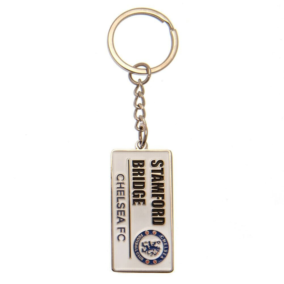 Chelsea Fc Unisex Silver Embossed Metal Street Sign Keyring