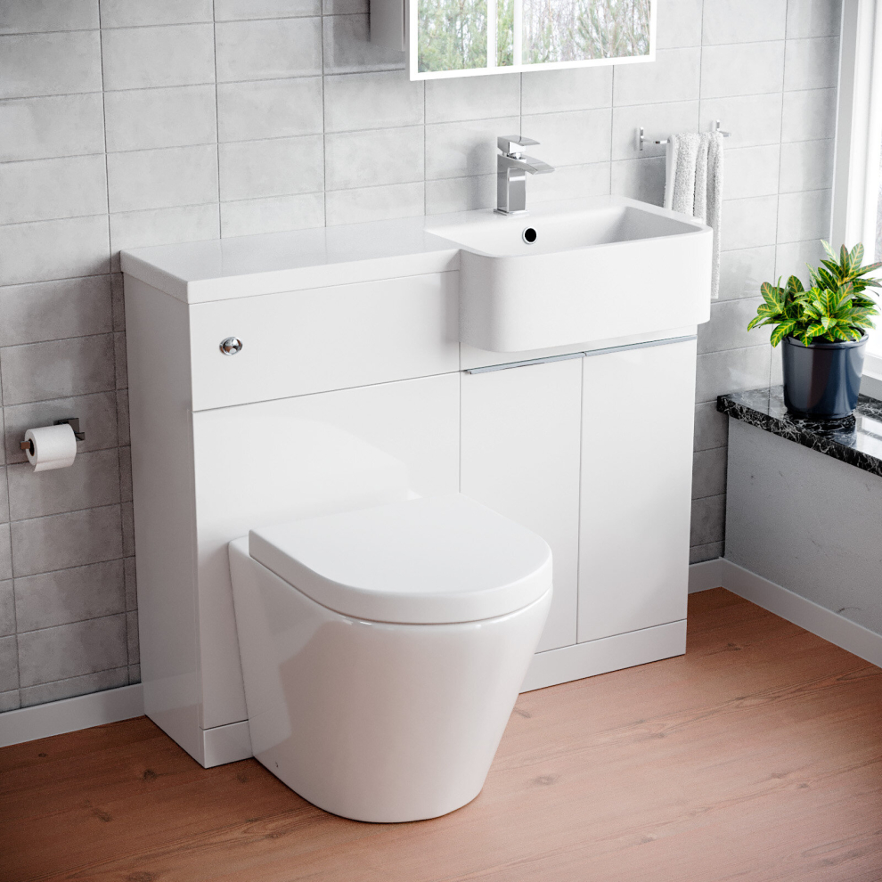 1000mm RH Freestanding Cabinet White with Basin, WC Unit & Toilet