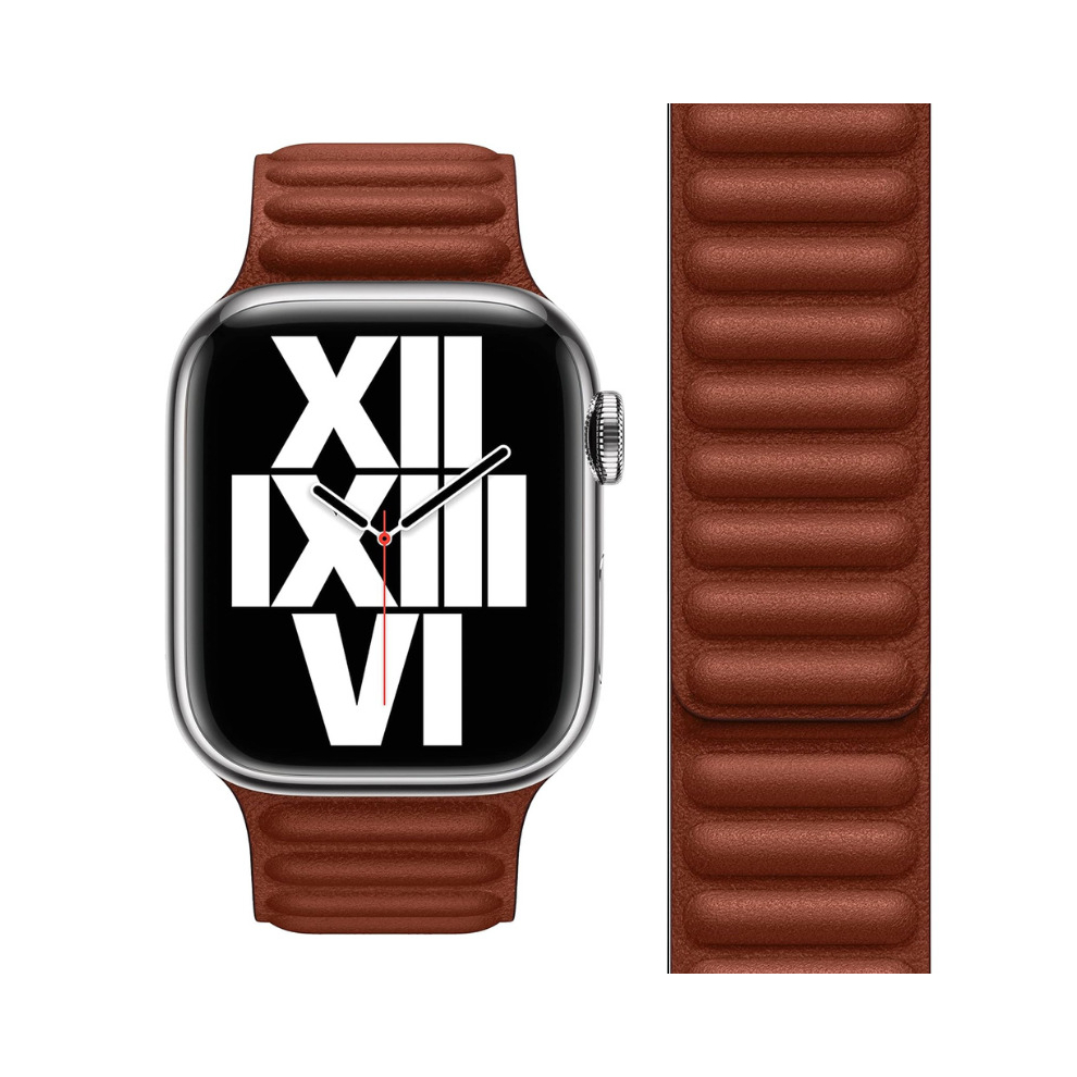 (Umber) Apple Leather Link 45mm Watch Strap S/M