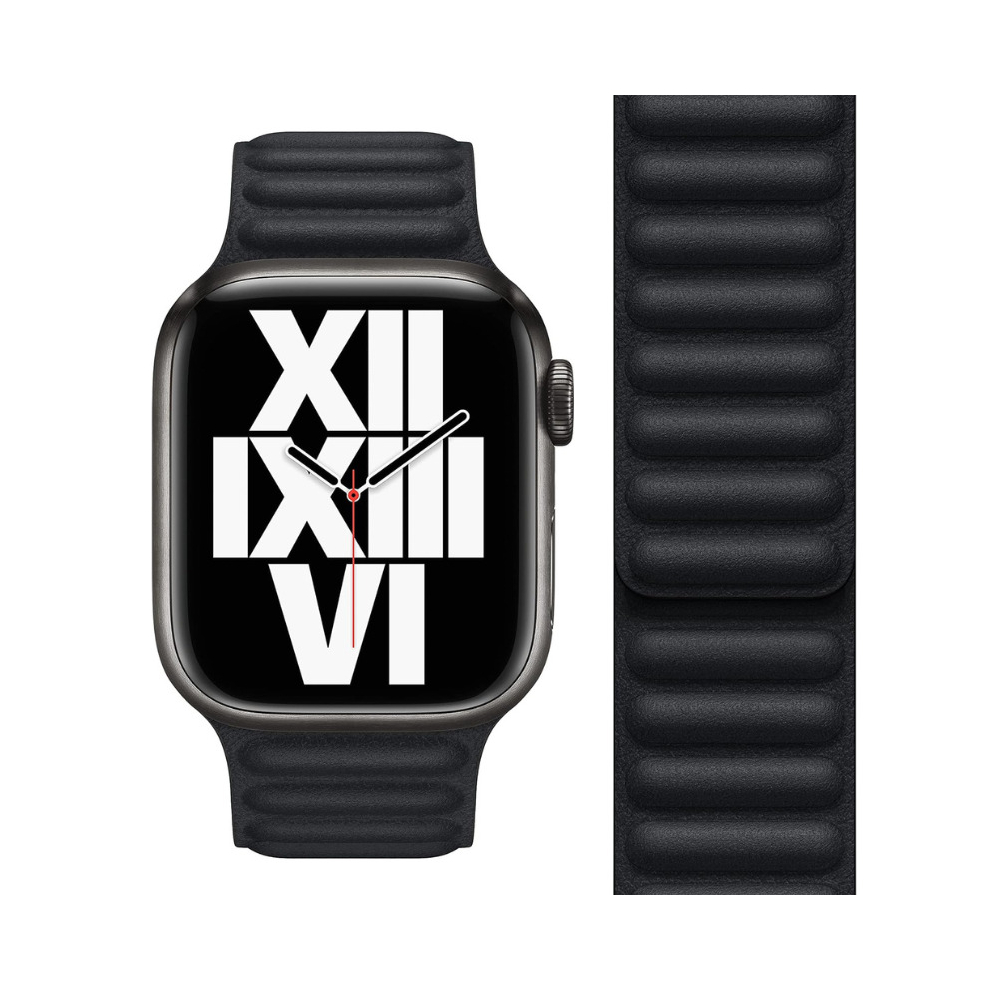 (Midnight Black) Apple Leather Link 45mm Watch Strap S/M