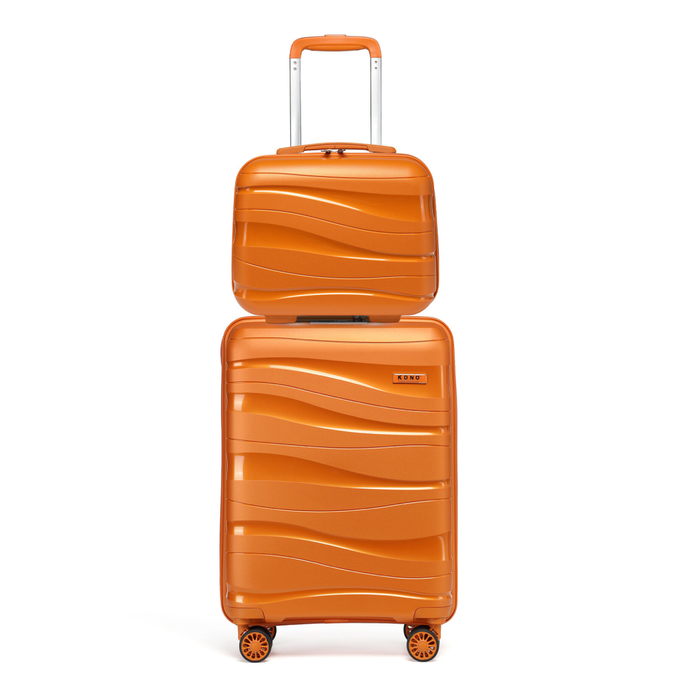 (Orange, 14/20 inch) KONO One Or Four Pieces Lightweight PP Hard Shell Suitcase With TSA Lock