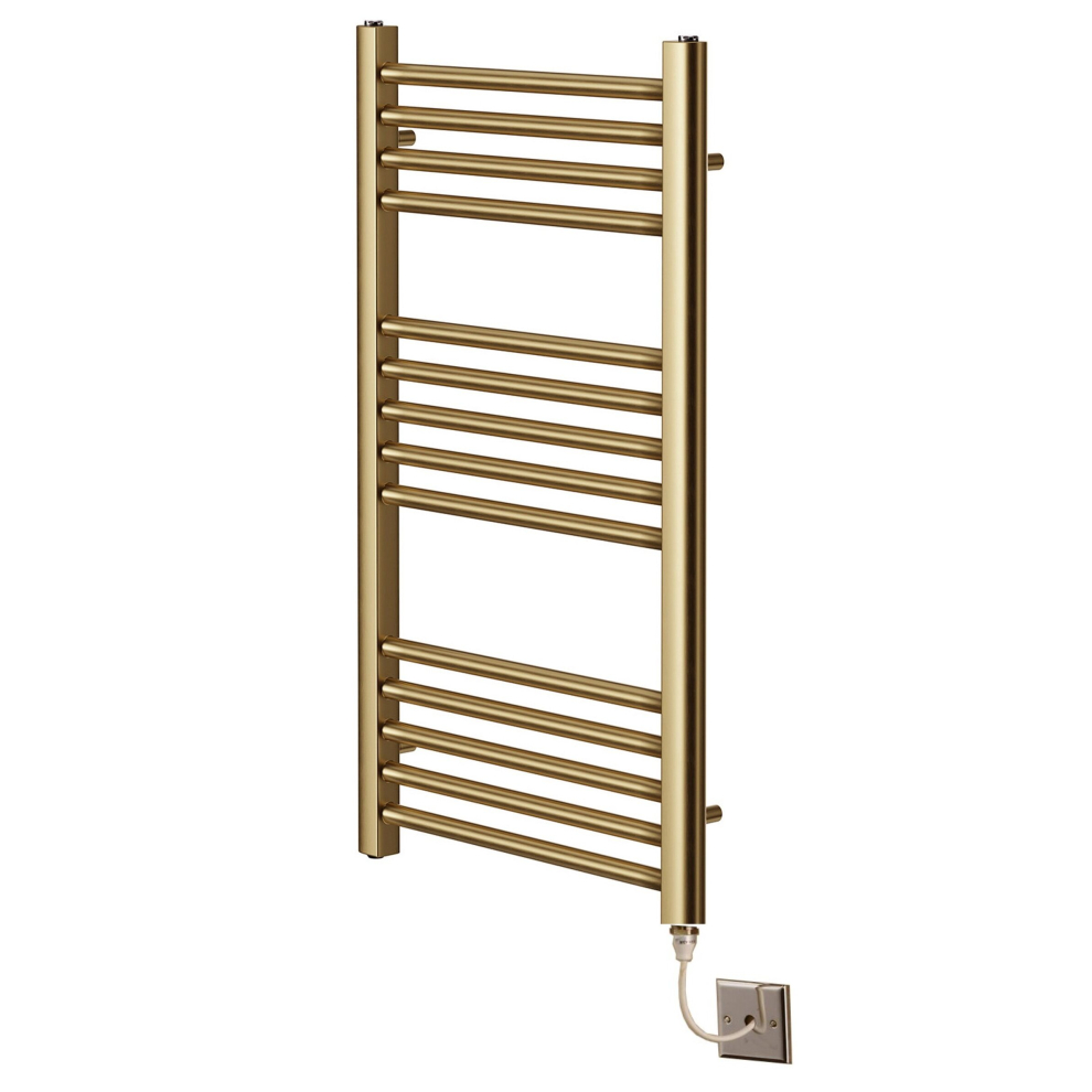 (400mm x 800mm, No) York Flat Brushed Brass Electric Towel Rails