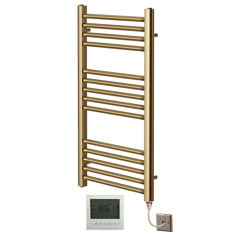 (400mm x 800mm, Yes) York Flat Brushed Brass Electric Towel Rails