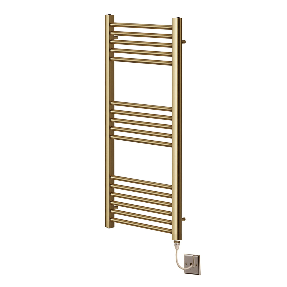 (500mm x 1000mm, No) York Flat Brushed Brass Electric Towel Rails