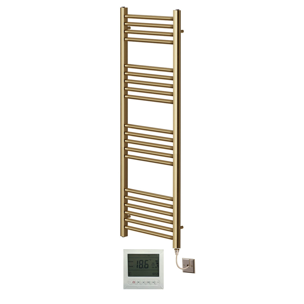 (300mm x 1200mm, Yes) York Flat Brushed Brass Electric Towel Rails