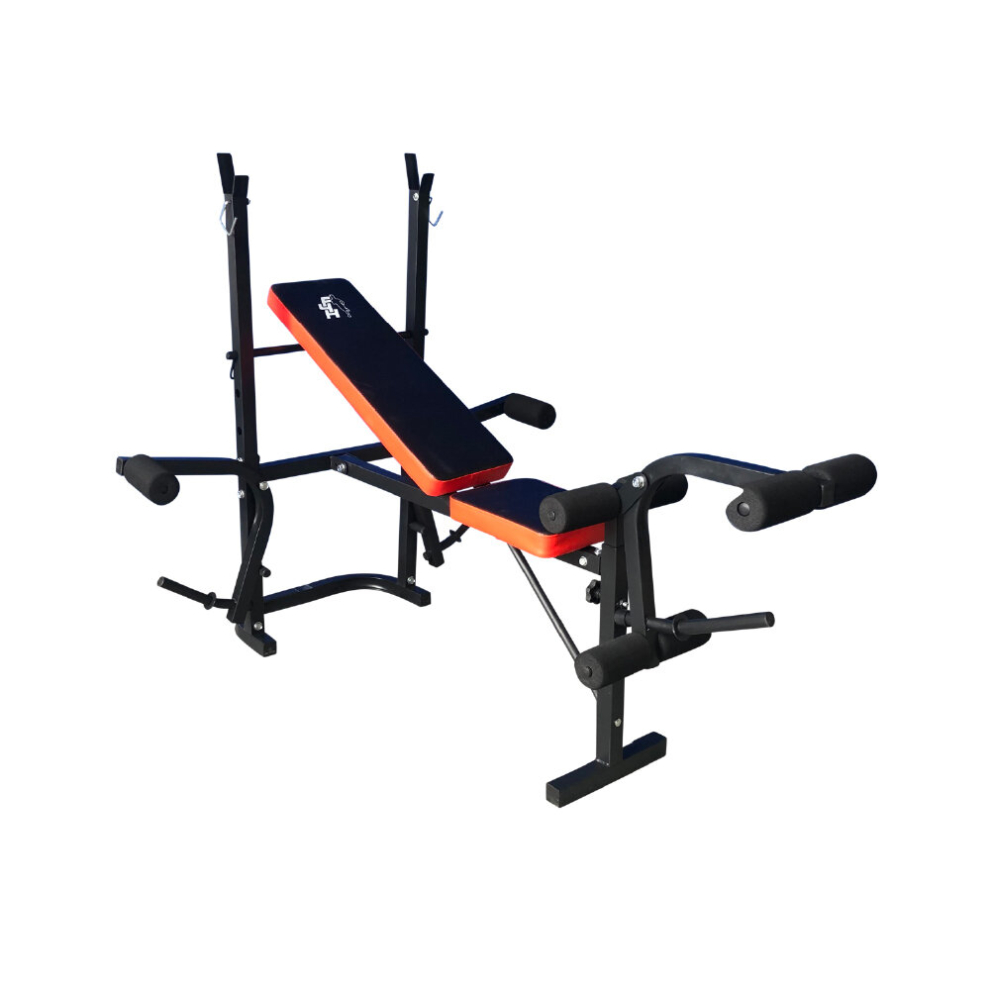 Fit4home Tf1001 Adjustable Folding Weight Bench With Barbell Rack | 3-Position Incline, Compact Home Gym Black,Red