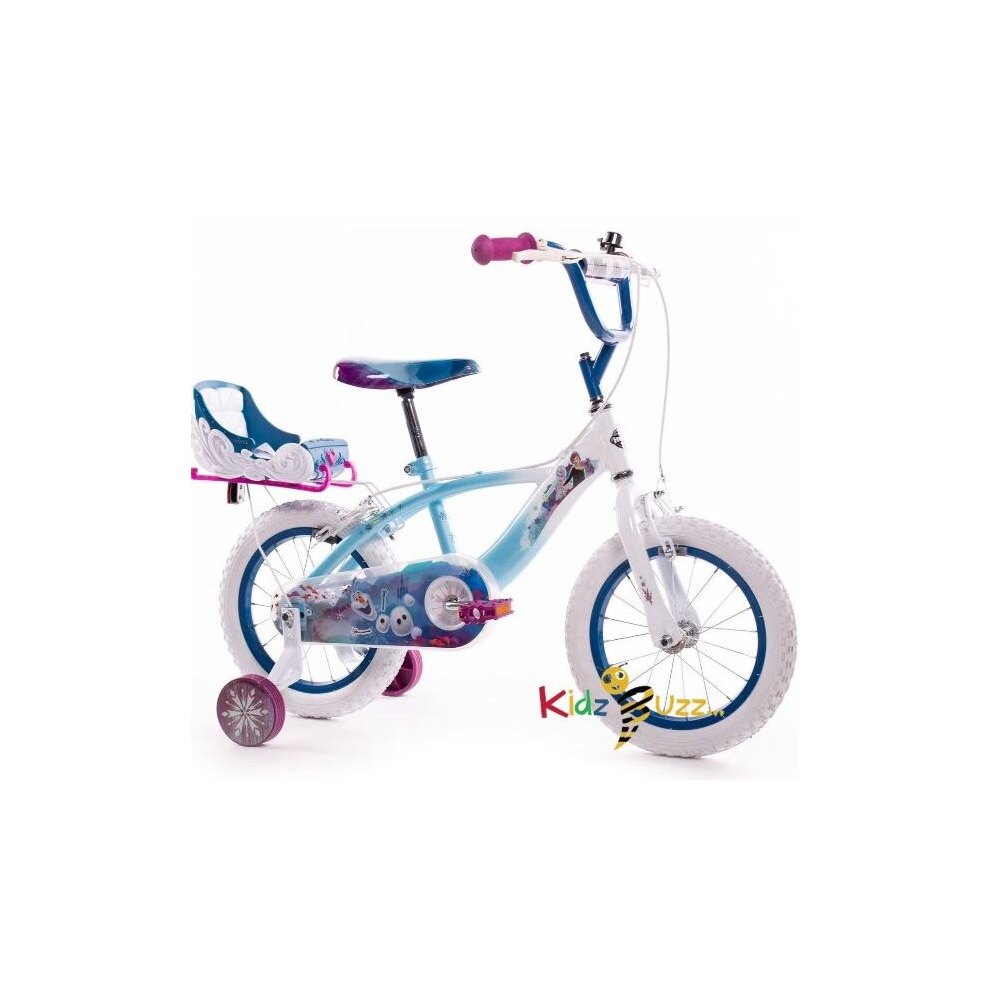 Huffy Frozen Girls Bike 14" for ages 3-5- Sky Blue & White with Enchanting Sleigh