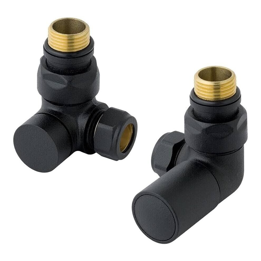 Designer Matt Black Corner Radiator Valves 15mm Pair Towel Rail Valve TC