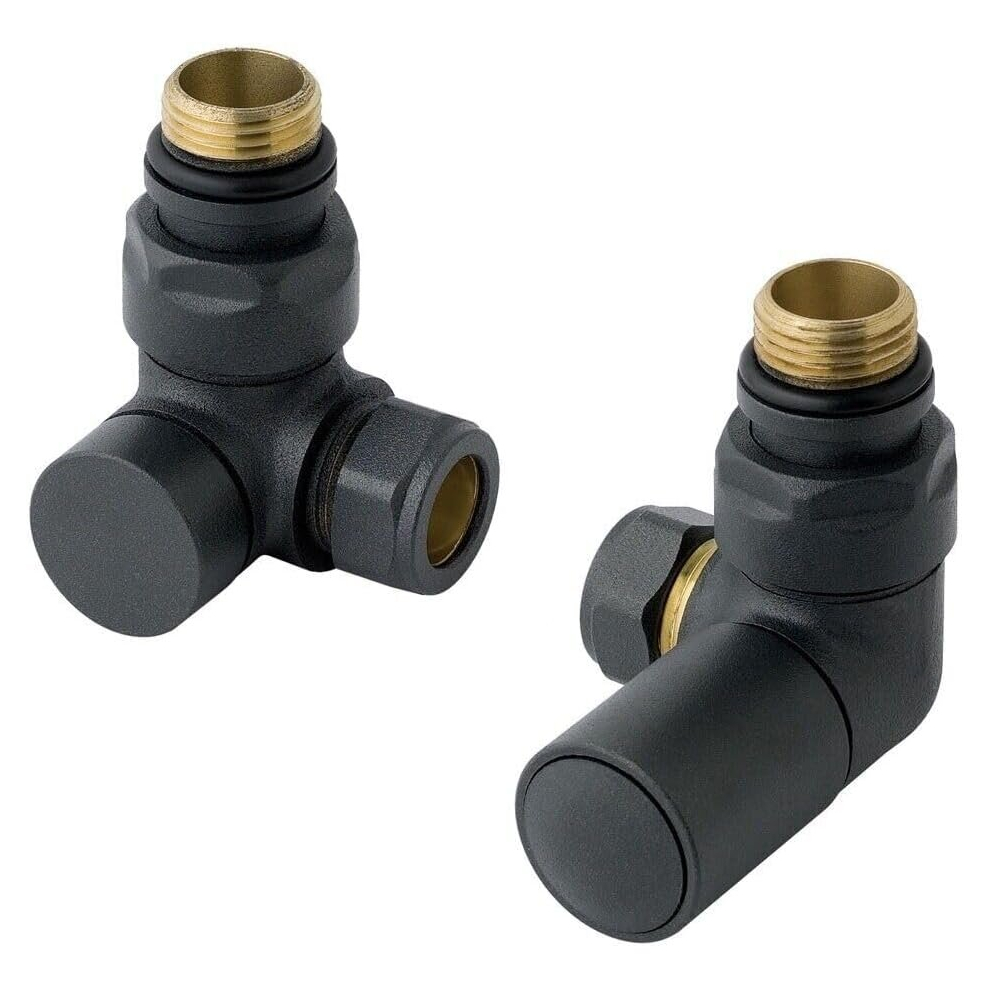 Designer Matt Anthracite Corner Radiator Valves 15mm Pair Towel Rail Valve TC