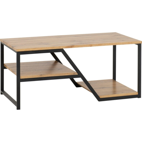 Seconique Durham 3 Level Shelving Coffee Table in Light Oak Effect and Black